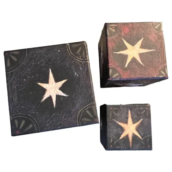 Vtg BOB'S BOXES Primitive Colors Nativity 3 Folk Art NESTING BOXES Angel, Dove - Picture 13 of 16